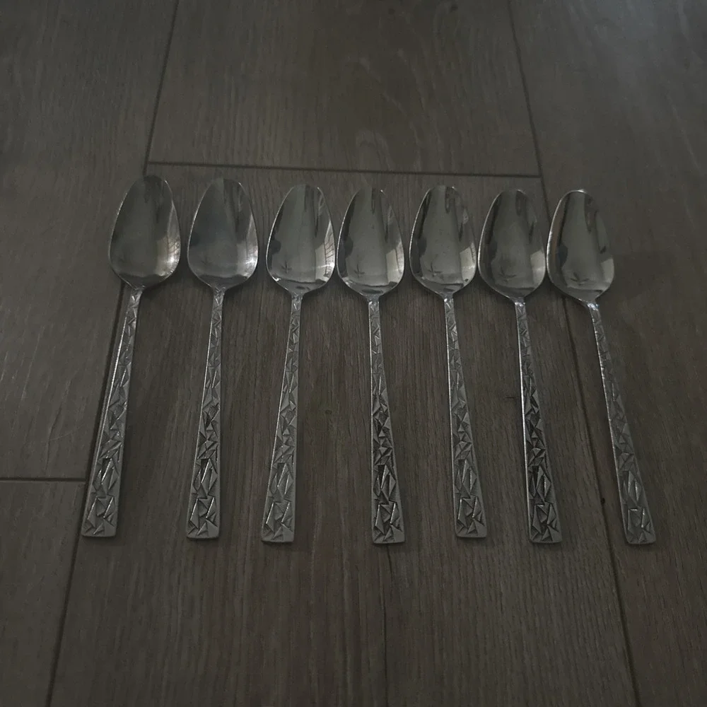 7 PCs Towle SCC Cubist Stainless Flatware Teaspoons, Aquarius Pattern, Japan MCM